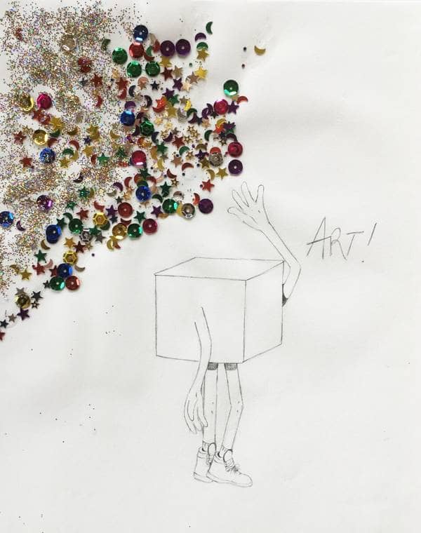 "Art!", pencil and glitter on paper, 2018. Idea by my friend and art designer Ankabut.