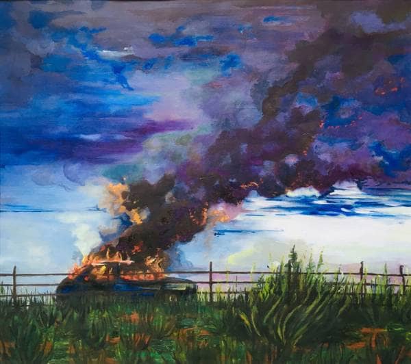 "Burning Car", oil on canvas, 46×52 cm, 2008.