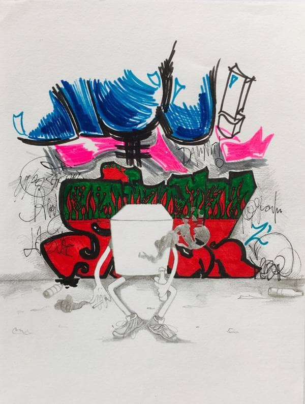 "Kinda Rethinking My Life", pencil and marker on paper, 2018.