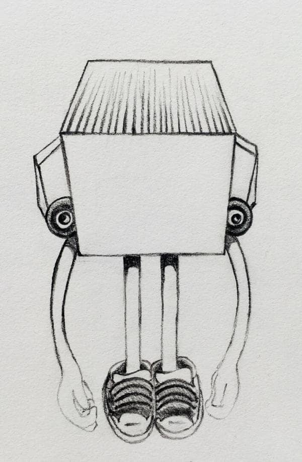 "A Squatter Cube", pencil on paper, 2011-12. This was my second attempt in creating a little cube. Evidently inspired by where I hanged out at the time.
