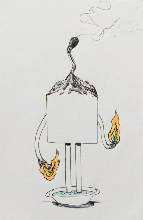 "Autosabotage", pen and pencil on paper, 2018.