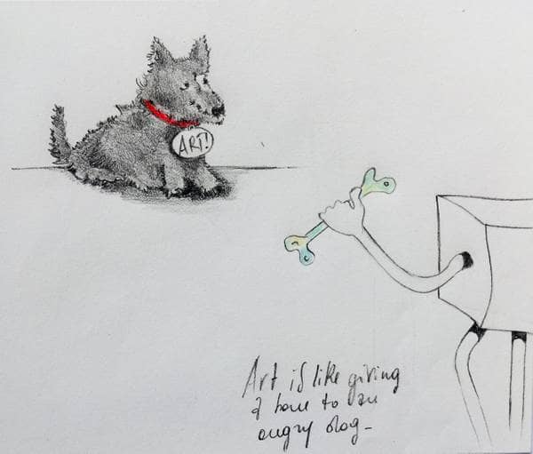 "Give the Dog a Bone", pencil on paper, 2018.