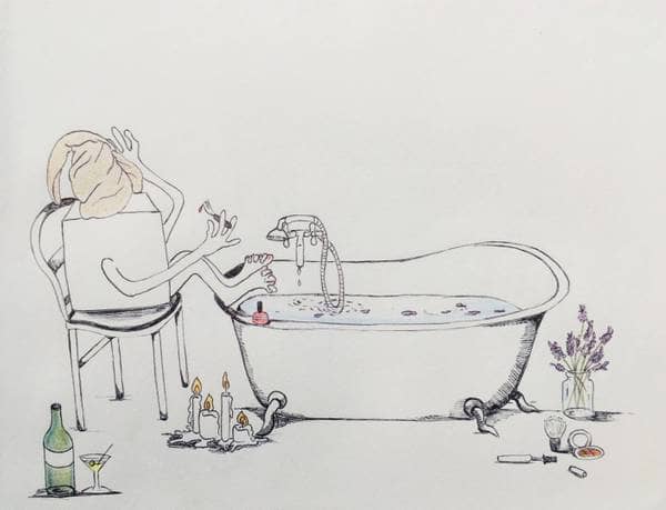"Me Time", pen and pencil on paper, 2018.