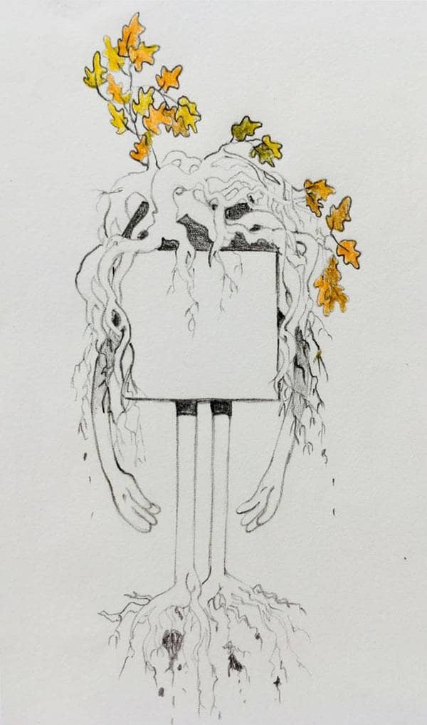 "Overgrowing Thoughts", pencil on paper, 2018.