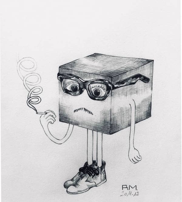 "The Narcissist", pencil on paper, 2011-12. This was the very first cube I ever drew, cheers to my ex boyfriend who inspired it.