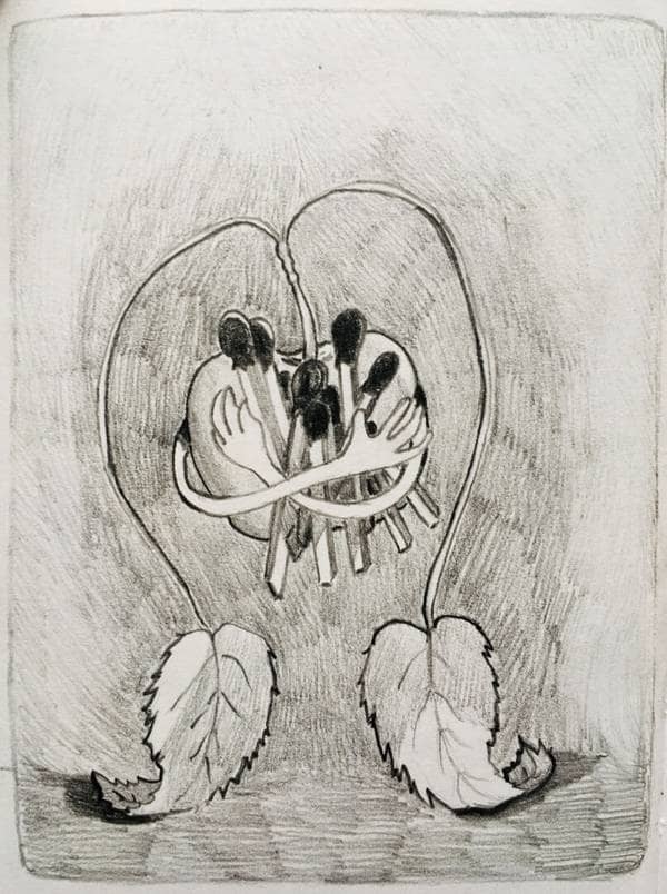 "Popsicle Cherry & Sillybean. A Place to Sleep", pencil on paper, 2019.
