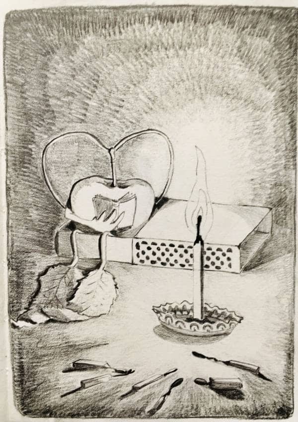 "Popsicle Cherry & Sillybean. A Place to Sleep", pencil on paper, 2019.